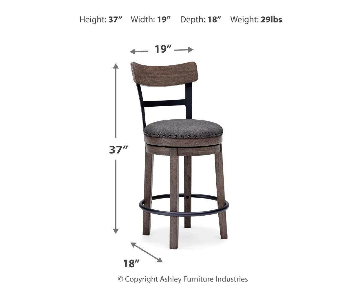 Caitbrook - UPH Swivel Barstool  - Gray - Image 4