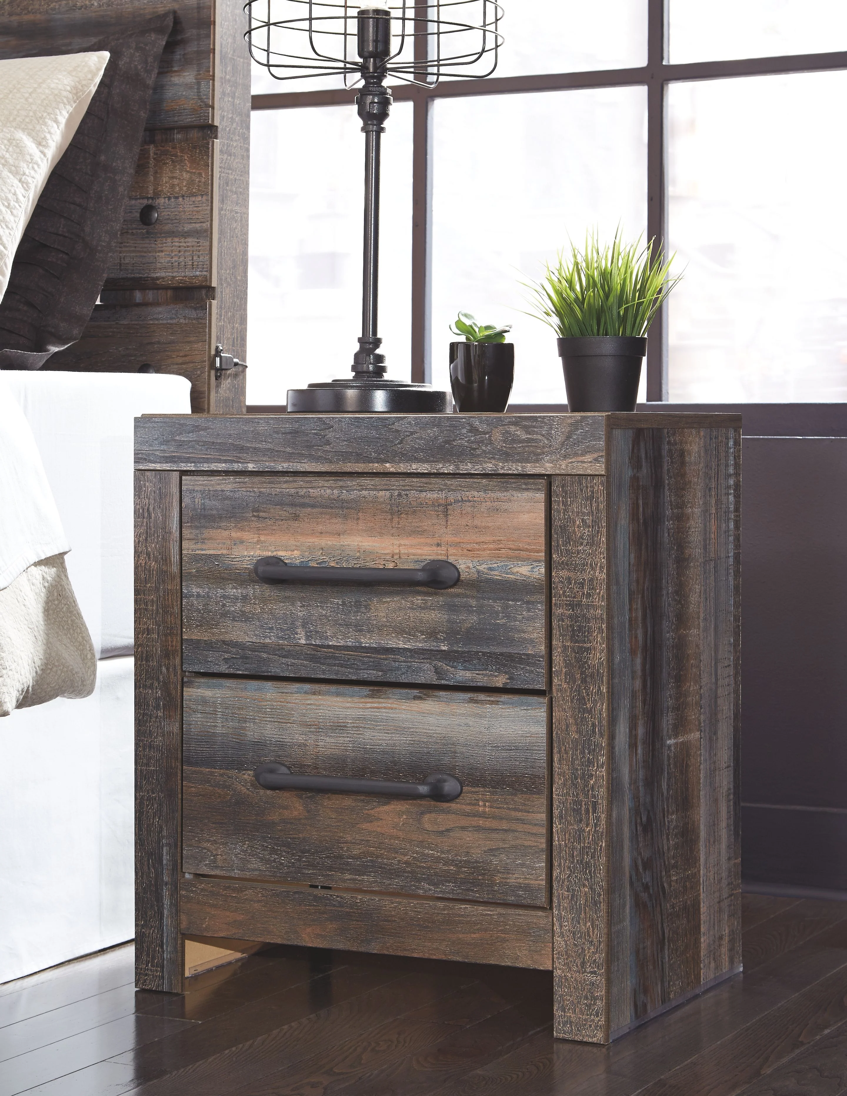 Drystan - Two Drawer Night Stand - Brown / Beige - Image 3