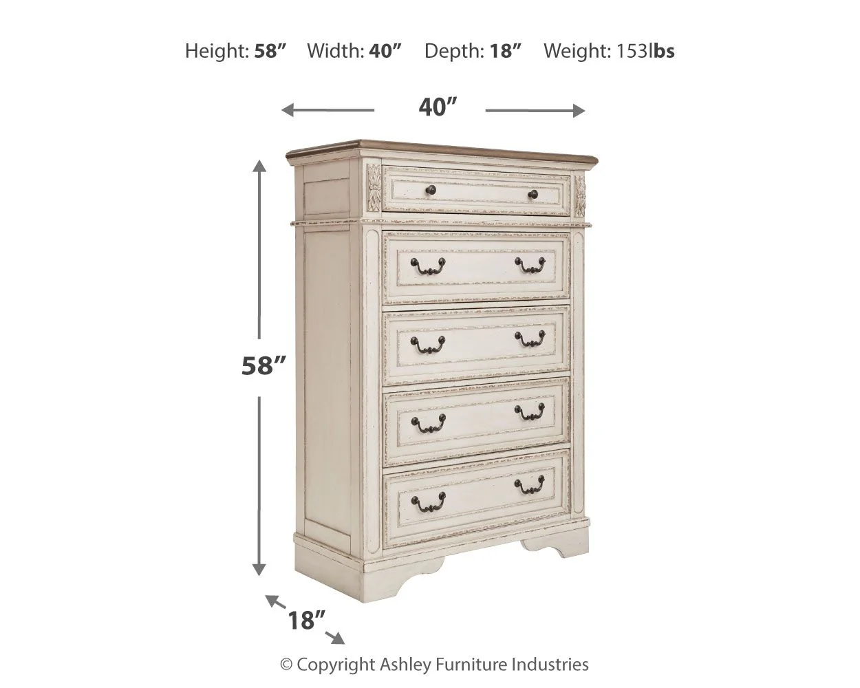 Realyn - Five Drawer Chest - White / Brown / Beige - Image 4