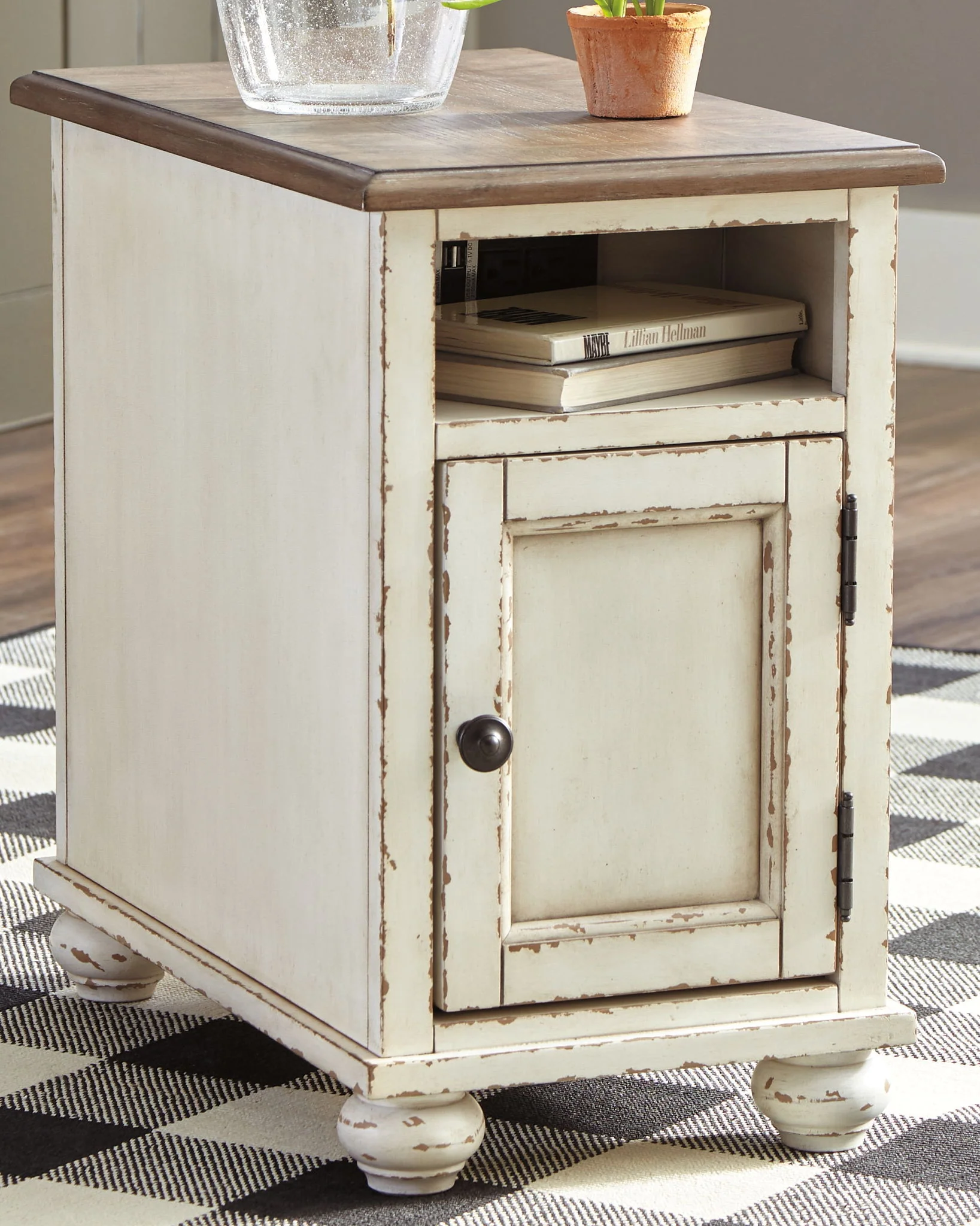 Realyn - Chair Side End Table - AC / USB - White / Brown - Image 3