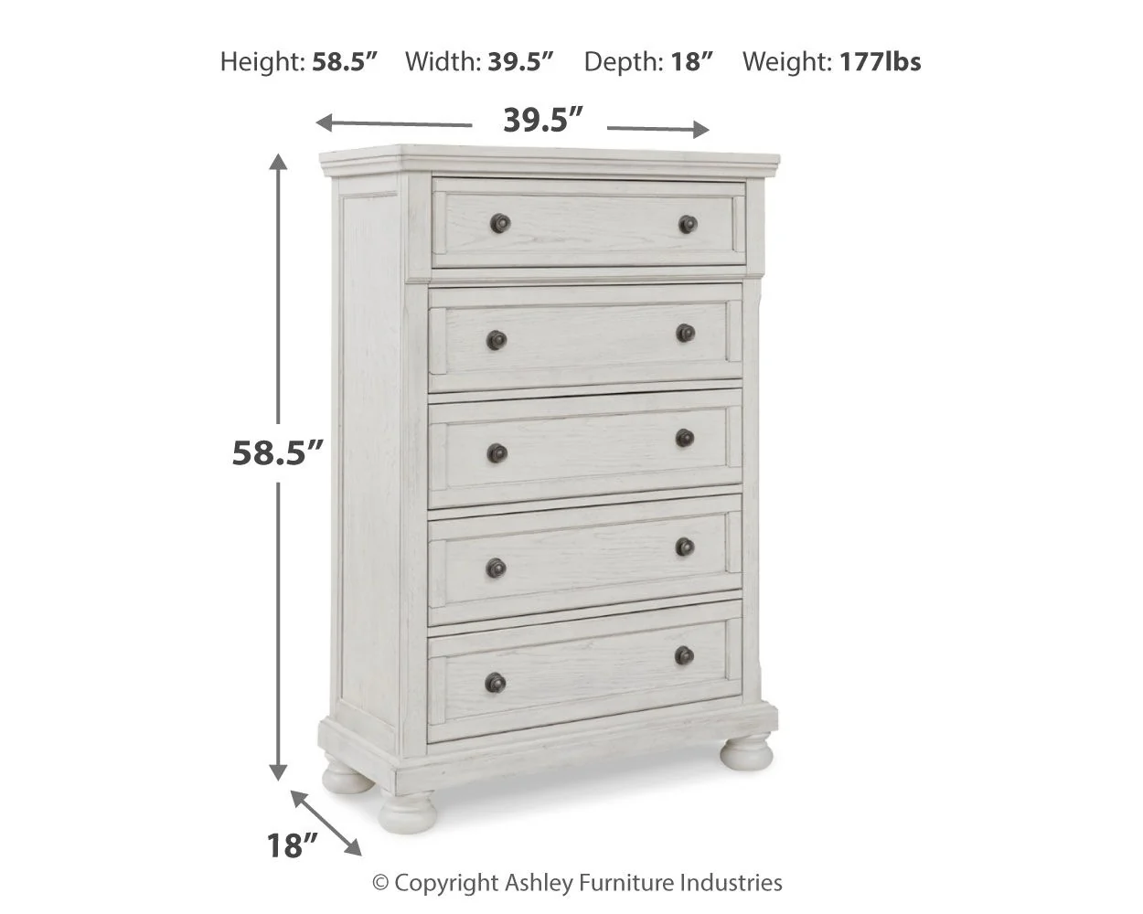 Robbinsdale - Five Drawer Chest - Antique White - Image 3