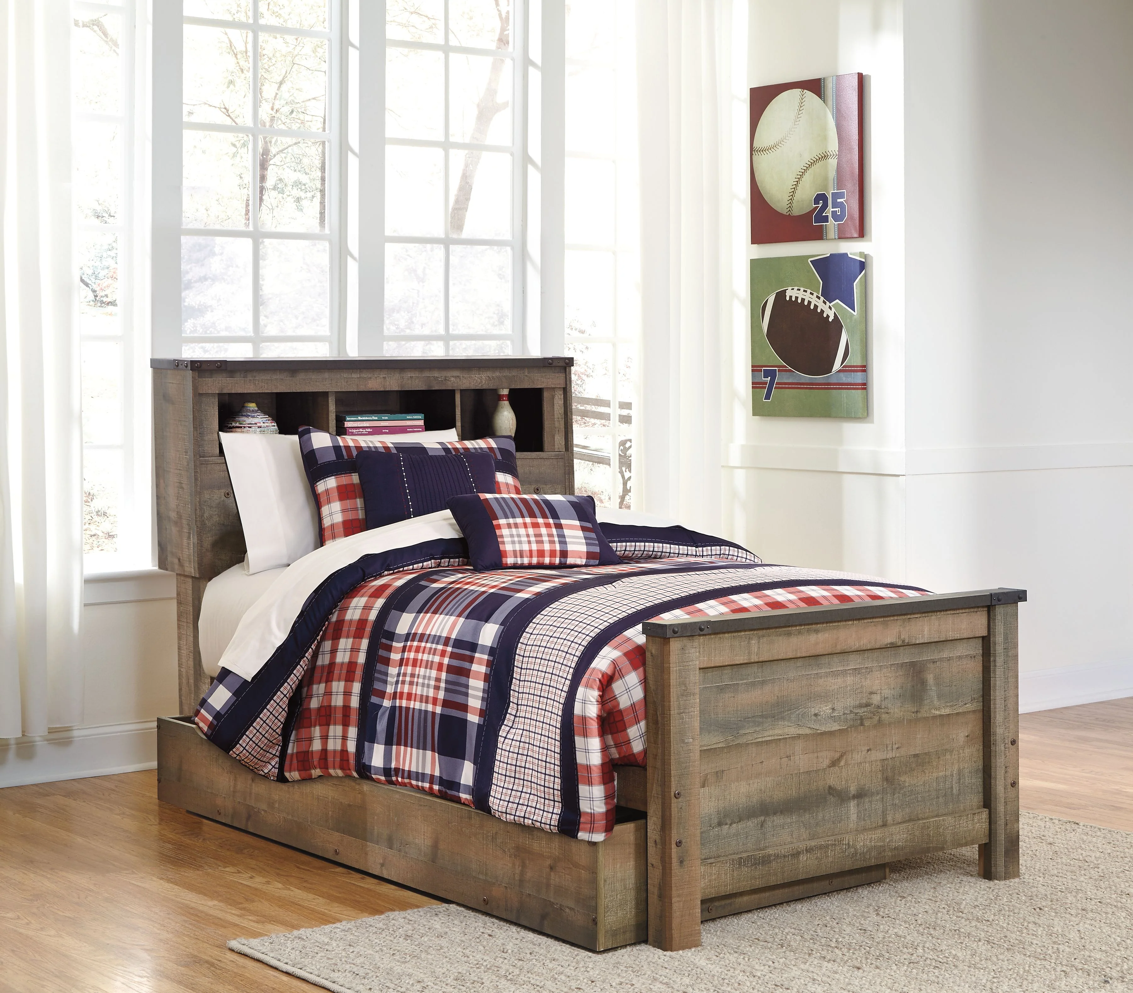 Trinell - Twin Bookcase Bed With 1 Large Storage Drawer - Brown - Image 4
