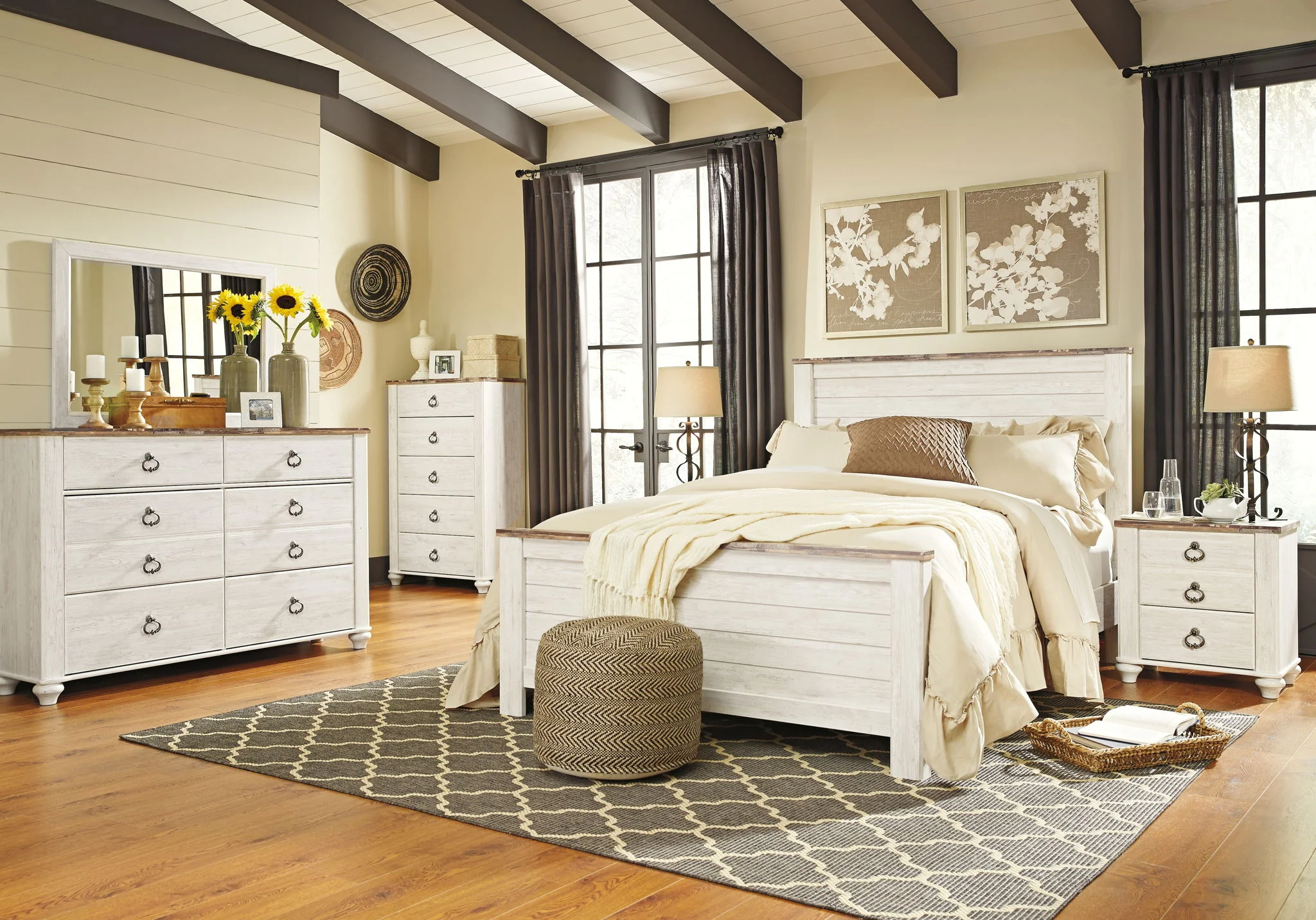 Willowton - Two Drawer Night Stand - Brown / Beige / White - Image 3